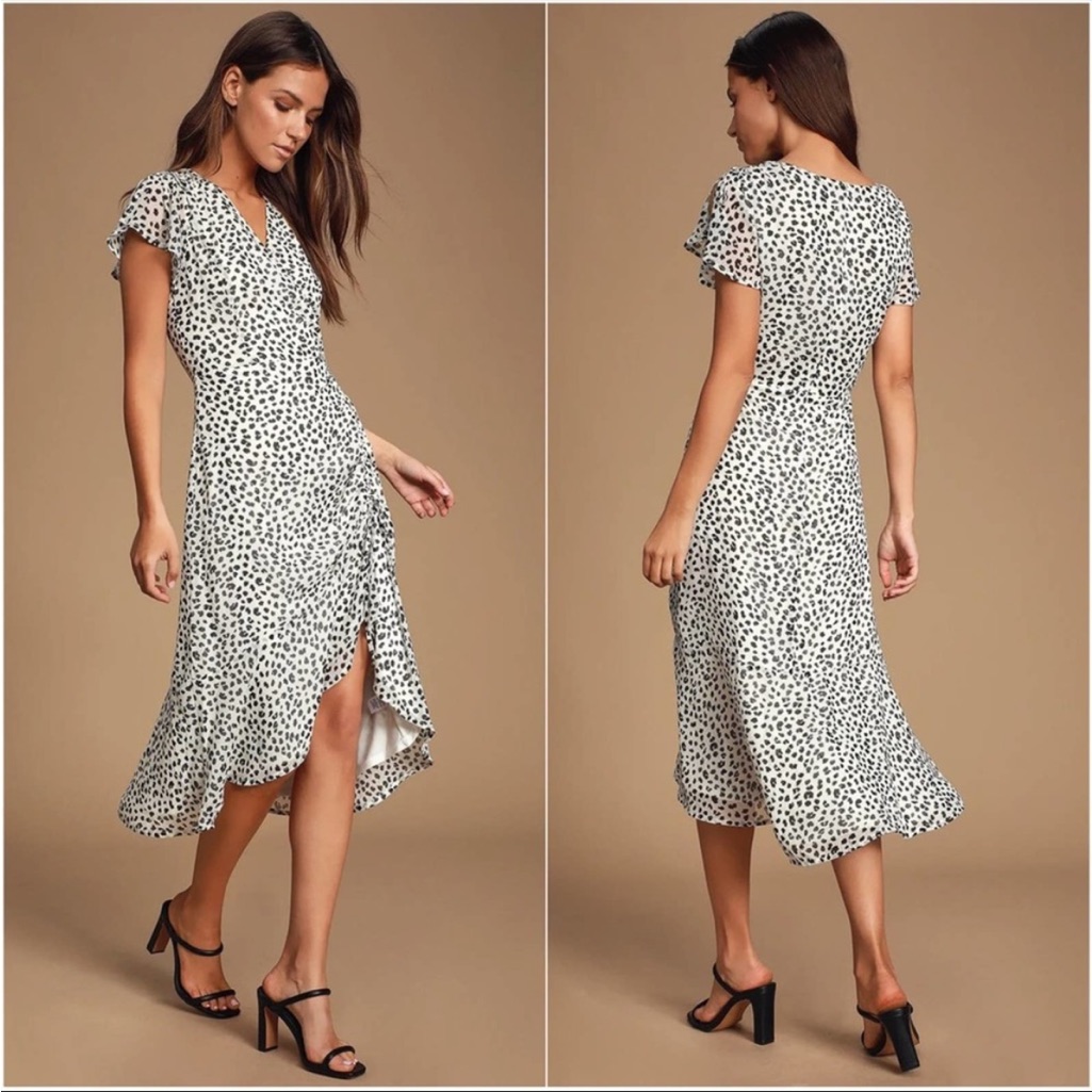 Lulus Rules Of The Jungle Black And White Leopard Print Midi Dress Sz S Nwt